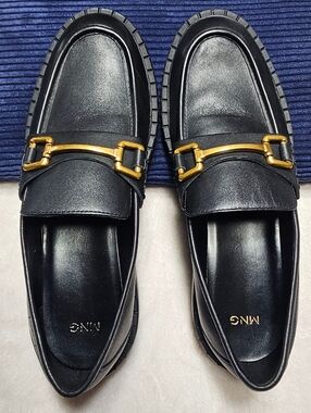 Mango Black Women Loafers with Gold Bit Detail Chunky Sole